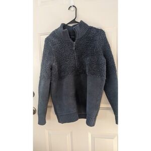Barefoot Dreams Mixed Shearling Pullover Quarterzip, Medium, Blue Gray